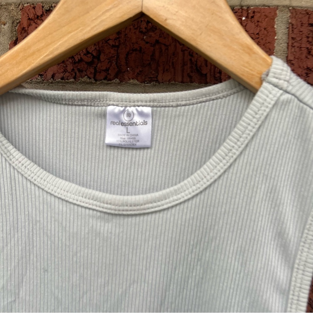 Real Essentials Light Dusty Blue Ribbed Cut In Athletic Tank Top - Picture 2 of 2